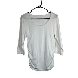 Soft Surroundings White Ruched 3/4 Sleeve Top Size Woman's Small